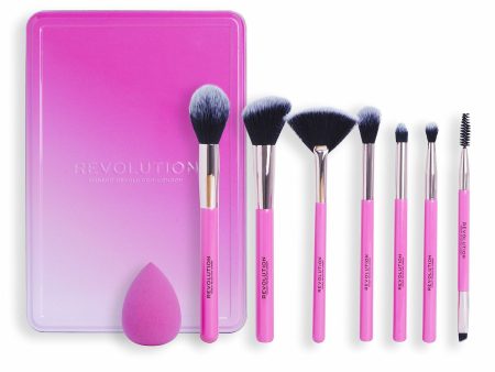 Set of Make-up Brushes Revolution Make Up The Brush Edit Pink 8 Pieces For Discount