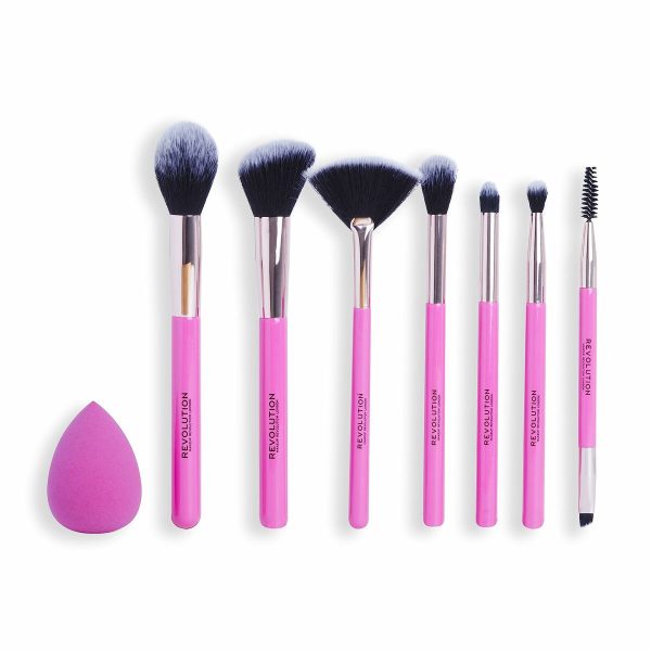 Set of Make-up Brushes Revolution Make Up The Brush Edit Pink 8 Pieces For Discount