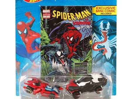 Hot Wheels Marvel Spider-Man vs. Venom Character Car 2-Pack with Mini Comic Hot on Sale