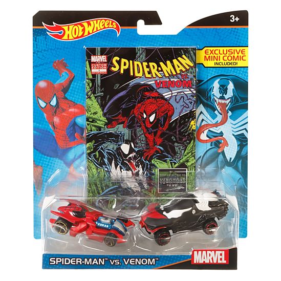 Hot Wheels Marvel Spider-Man vs. Venom Character Car 2-Pack with Mini Comic Hot on Sale